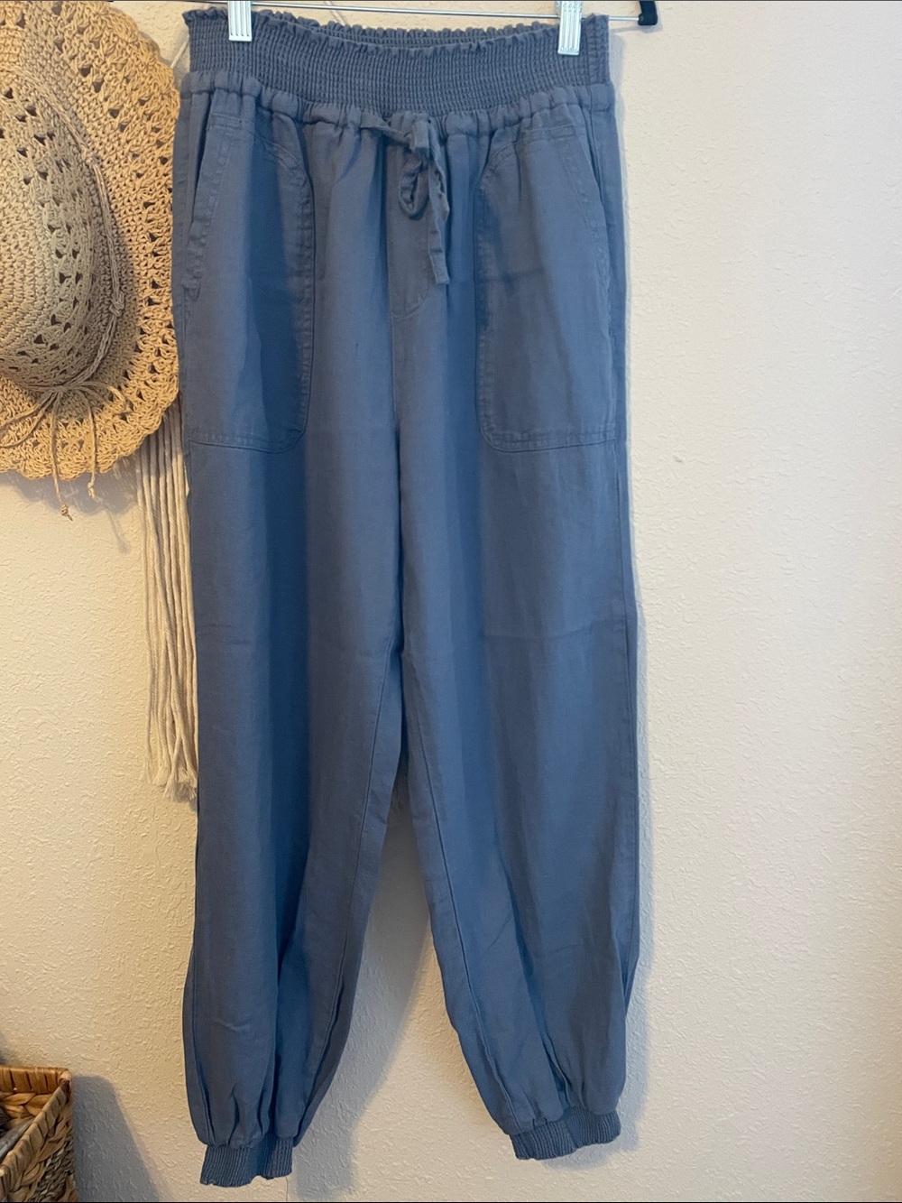 Love Tree Blue Drawstring Smocked Waist Joggers